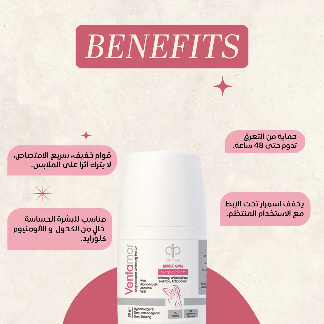 Ventamor  Antiperspirant whitening Roll on Bubble Gum