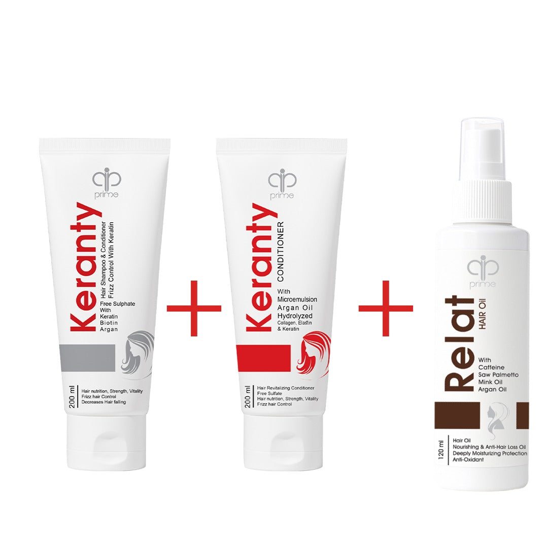 Keranty shampoo + Keranty Conditioner + Relat Hair oil